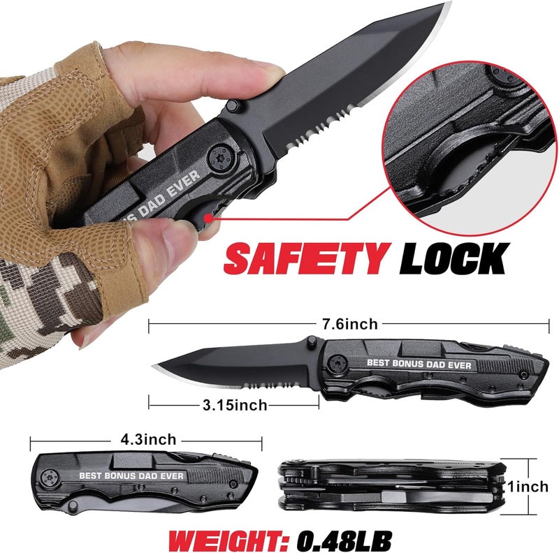 ZAVIT Step Dad Gifts, BEST BONUS DAD EVER Multitool Knife, Gifts for Stepdad, Gift for Step Dad Birthday Fathers Day, Stepdad Gift from Daughter Son - Image 3
